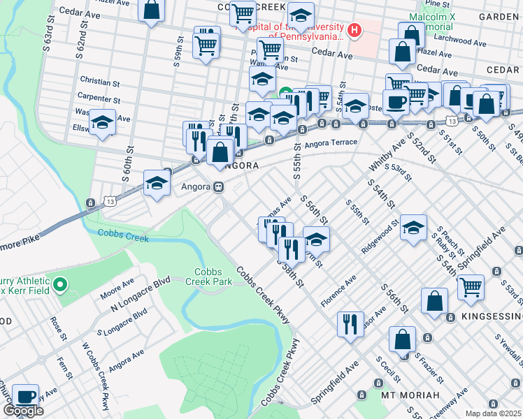 map of restaurants, bars, coffee shops, grocery stores, and more near in Philadelphia