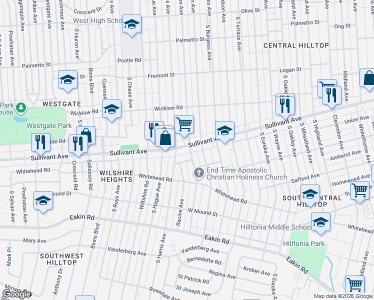 map of restaurants, bars, coffee shops, grocery stores, and more near in Columbus