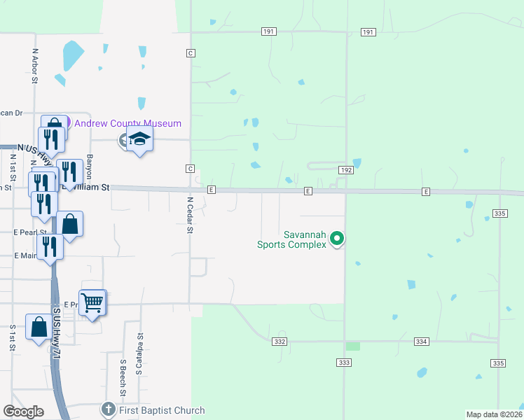 map of restaurants, bars, coffee shops, grocery stores, and more near 303 North Cypress Street in Savannah