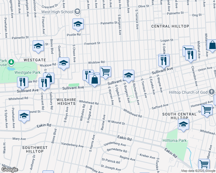 map of restaurants, bars, coffee shops, grocery stores, and more near in Columbus