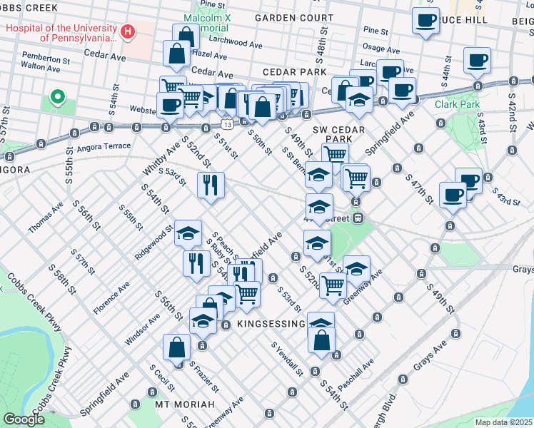 map of restaurants, bars, coffee shops, grocery stores, and more near 1020 South Paxon Street in Philadelphia
