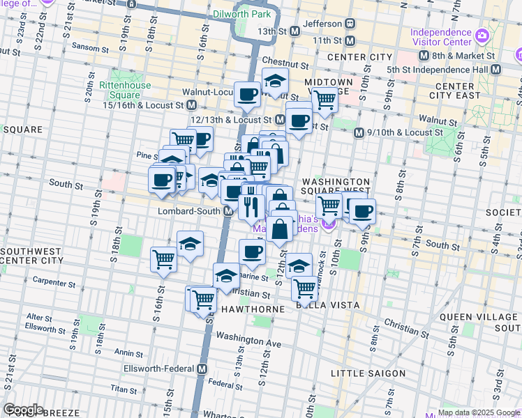 map of restaurants, bars, coffee shops, grocery stores, and more near 1306 Rodman Street in Philadelphia