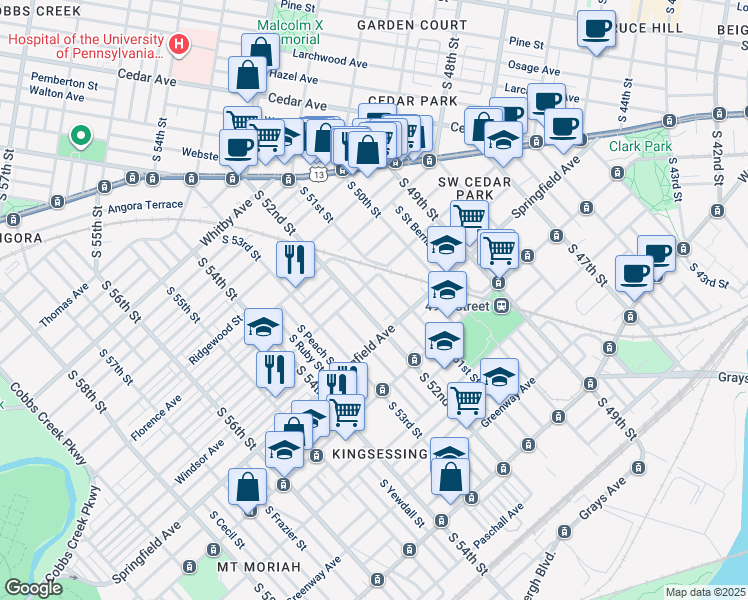 map of restaurants, bars, coffee shops, grocery stores, and more near 1020 South Paxon Street in Philadelphia