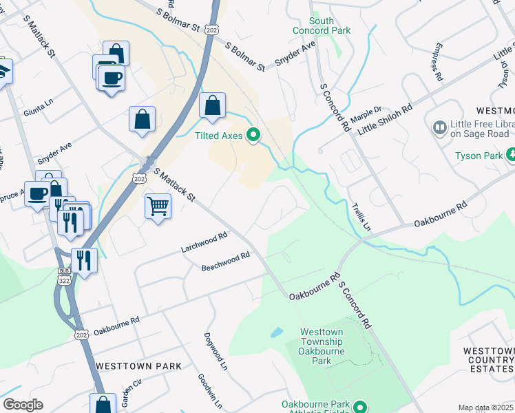 map of restaurants, bars, coffee shops, grocery stores, and more near 541 Coventry Lane in West Chester