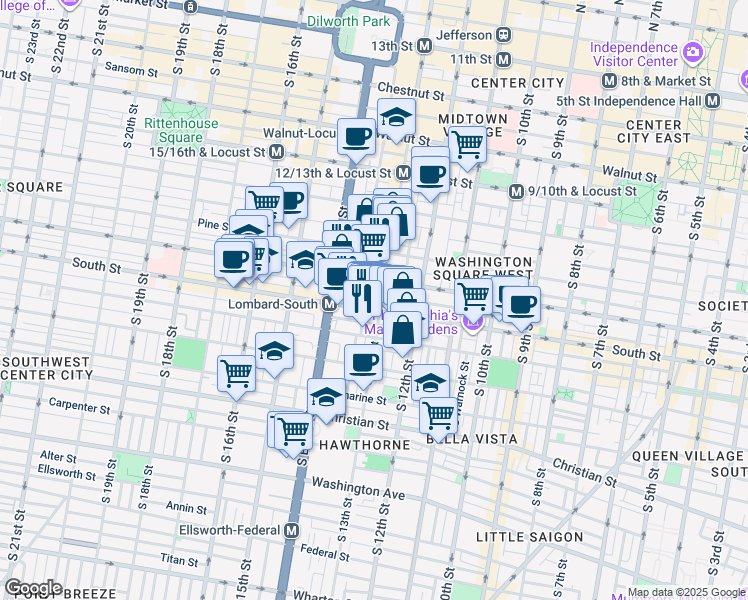 map of restaurants, bars, coffee shops, grocery stores, and more near 1306 Rodman Street in Philadelphia