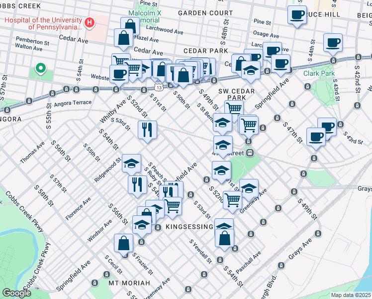 map of restaurants, bars, coffee shops, grocery stores, and more near 1018 South Paxon Street in Philadelphia