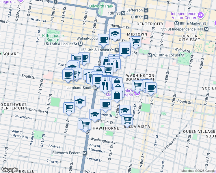 map of restaurants, bars, coffee shops, grocery stores, and more near 1308 Rodman Street in Philadelphia