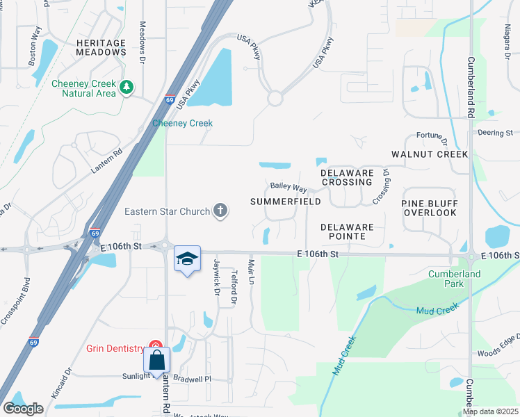 map of restaurants, bars, coffee shops, grocery stores, and more near 10720 Alyssa Way in Fishers