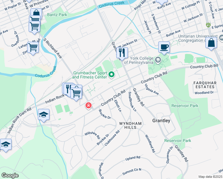 map of restaurants, bars, coffee shops, grocery stores, and more near 912 Bond Avenue in York