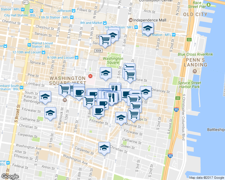 map of restaurants, bars, coffee shops, grocery stores, and more near 640 Addison Street in Philadelphia