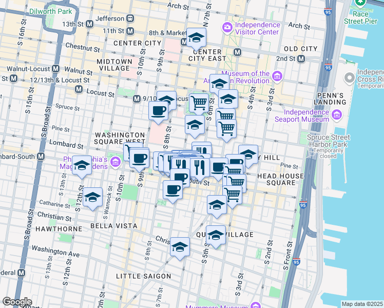 map of restaurants, bars, coffee shops, grocery stores, and more near 640 Addison Street in Philadelphia