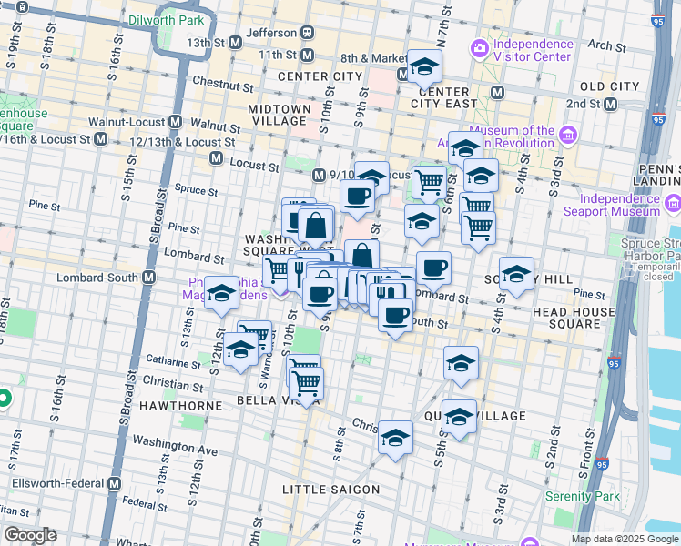 map of restaurants, bars, coffee shops, grocery stores, and more near 816 Lombard Street in Philadelphia