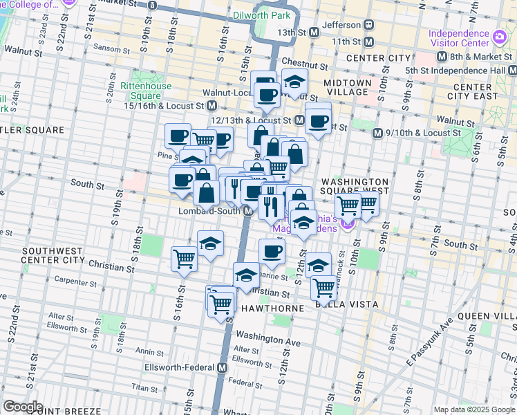 map of restaurants, bars, coffee shops, grocery stores, and more near in Philadelphia
