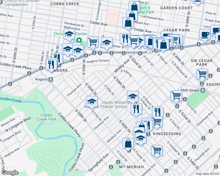 map of restaurants, bars, coffee shops, grocery stores, and more near 5435 Willows Avenue in Philadelphia