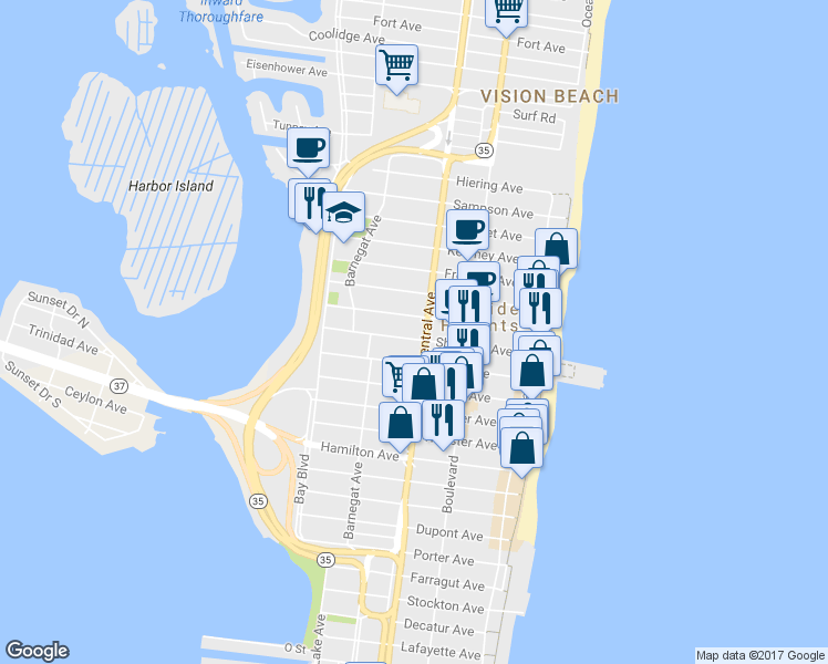 map of restaurants, bars, coffee shops, grocery stores, and more near 210 Sherman Ave in Seaside Heights