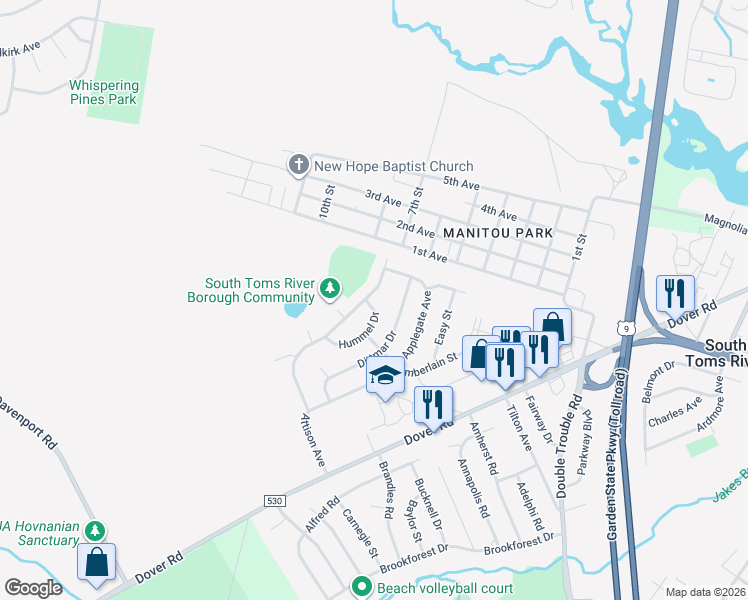 map of restaurants, bars, coffee shops, grocery stores, and more near 162 Attison Avenue in Toms River