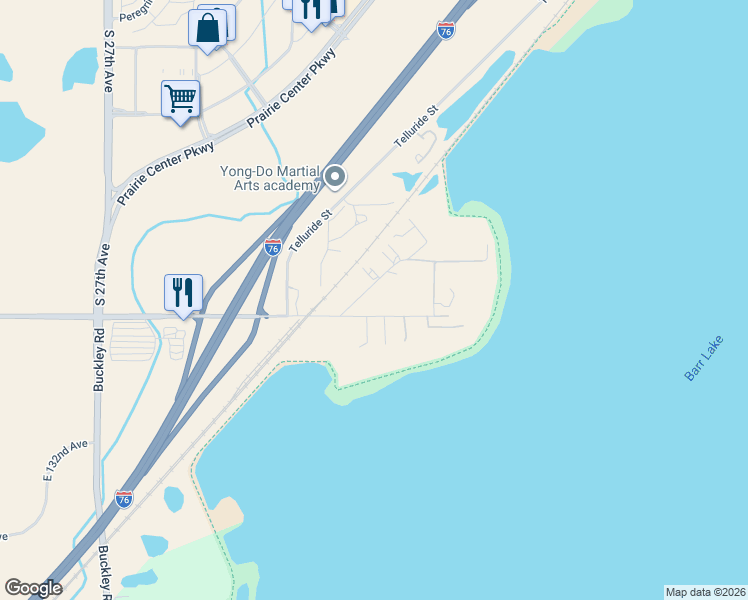 map of restaurants, bars, coffee shops, grocery stores, and more near 18080 East 136th Avenue in Brighton