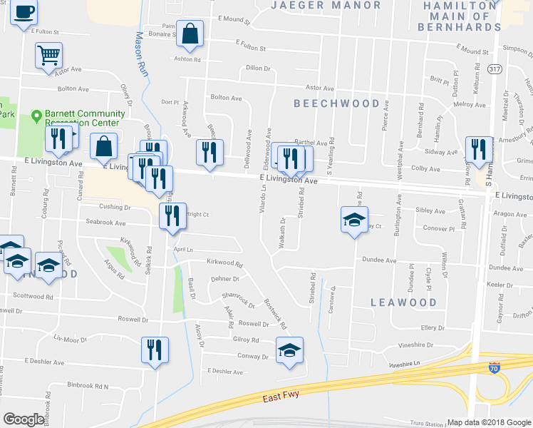 map of restaurants, bars, coffee shops, grocery stores, and more near 1450 Vilardo Lane in Columbus