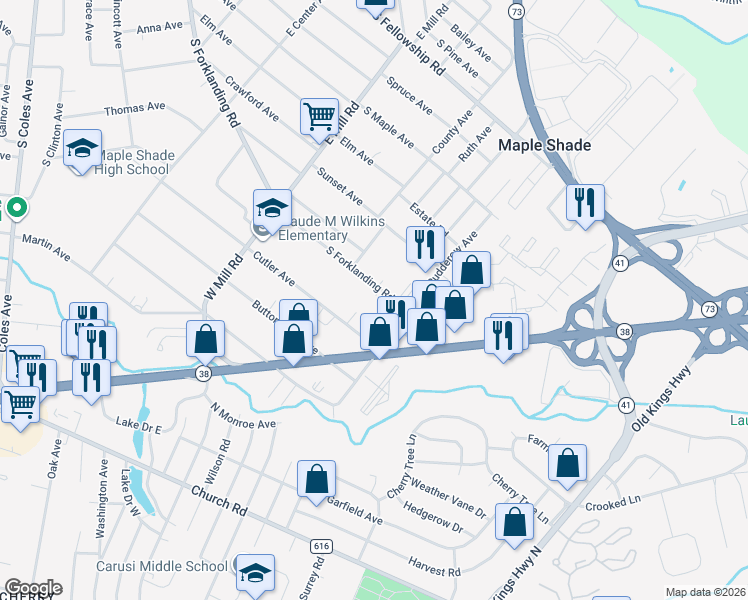 map of restaurants, bars, coffee shops, grocery stores, and more near 623 Cutler Avenue in Maple Shade