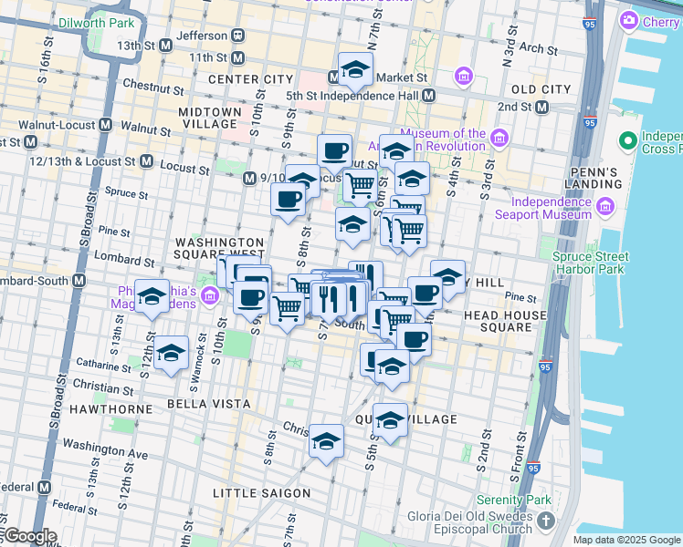 map of restaurants, bars, coffee shops, grocery stores, and more near 640 Addison Street in Philadelphia