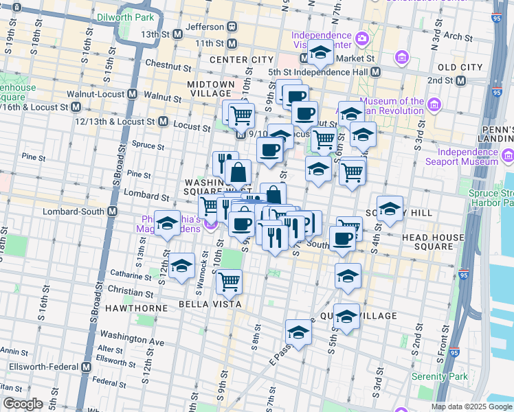 map of restaurants, bars, coffee shops, grocery stores, and more near 816 Lombard Street in Philadelphia