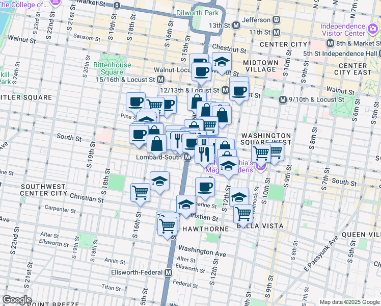 map of restaurants, bars, coffee shops, grocery stores, and more near in Philadelphia