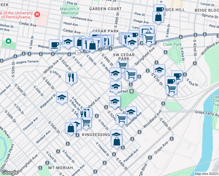 map of restaurants, bars, coffee shops, grocery stores, and more near 1123 Divinity Street in Philadelphia