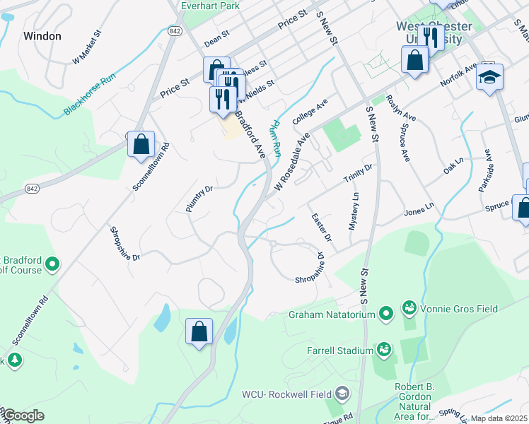 map of restaurants, bars, coffee shops, grocery stores, and more near 517 Raspberry Lane in West Chester