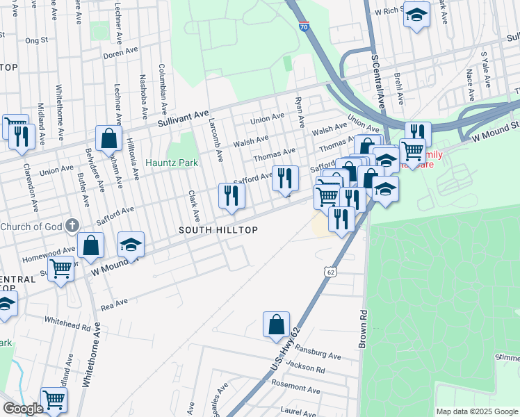 map of restaurants, bars, coffee shops, grocery stores, and more near 1756 West Mound Street in Columbus