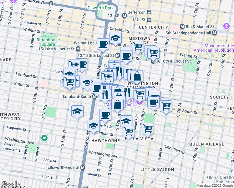 map of restaurants, bars, coffee shops, grocery stores, and more near 1223 Rodman Street in Philadelphia