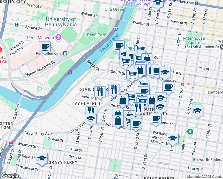 map of restaurants, bars, coffee shops, grocery stores, and more near 2420 Grays Ferry Avenue in Philadelphia