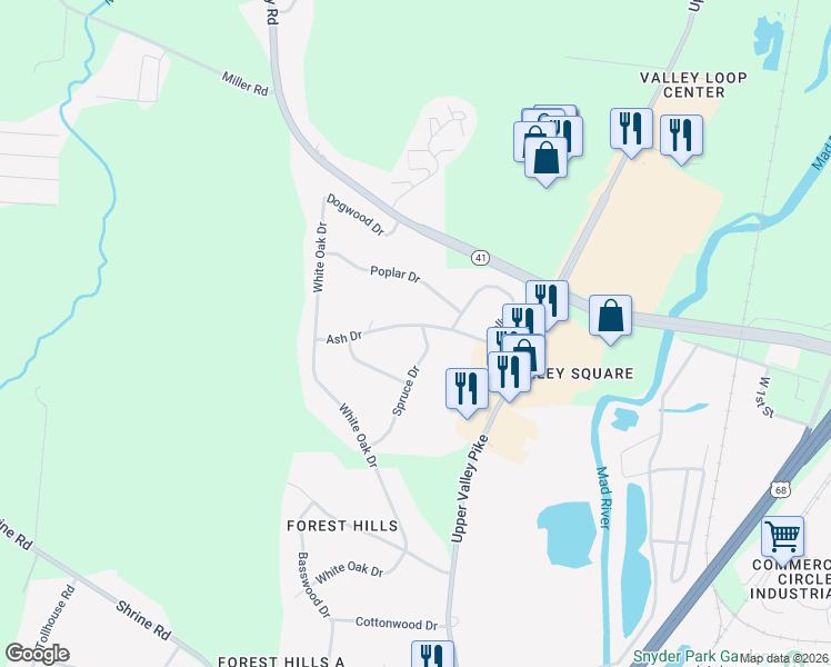 map of restaurants, bars, coffee shops, grocery stores, and more near 1125 Spruce Drive in Springfield