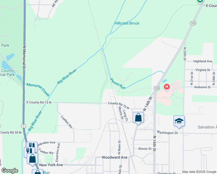 map of restaurants, bars, coffee shops, grocery stores, and more near 741 North Main Street in New Castle