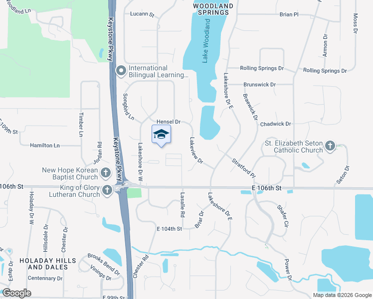 map of restaurants, bars, coffee shops, grocery stores, and more near 10708 Lakeview Drive in Carmel