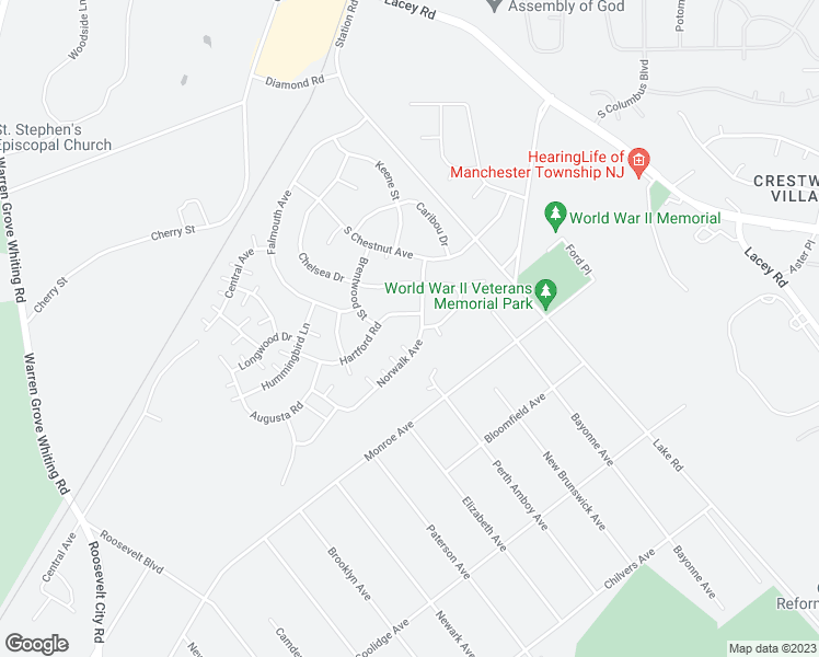 map of restaurants, bars, coffee shops, grocery stores, and more near 28 Norwalk Avenue in Manchester Township