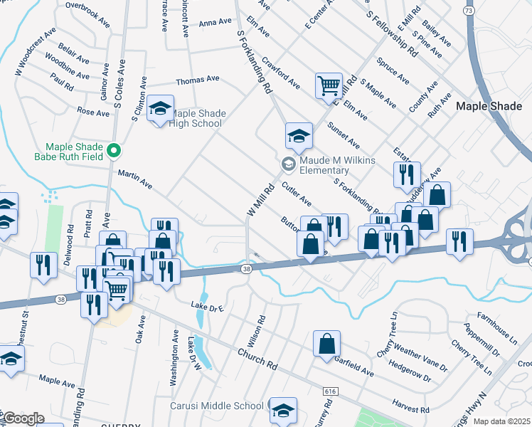 map of restaurants, bars, coffee shops, grocery stores, and more near 511 Alexander Avenue in Maple Shade