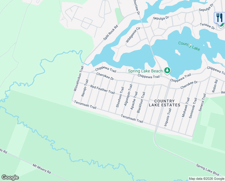 map of restaurants, bars, coffee shops, grocery stores, and more near 404 Red Feather Trail in Browns Mills