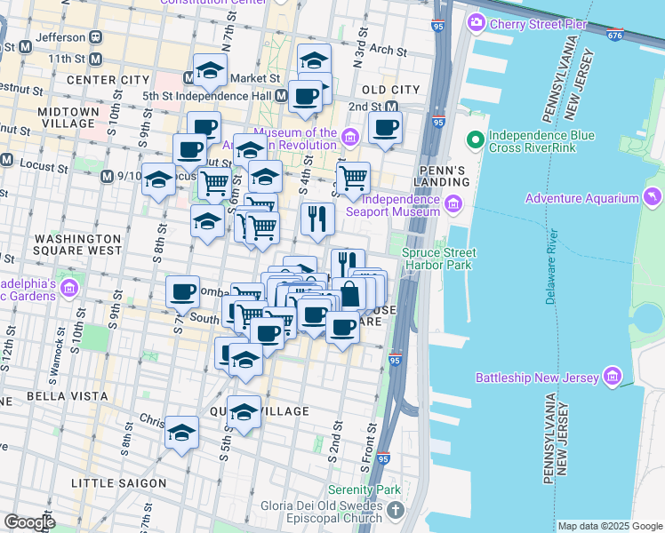 map of restaurants, bars, coffee shops, grocery stores, and more near in Philadelphia