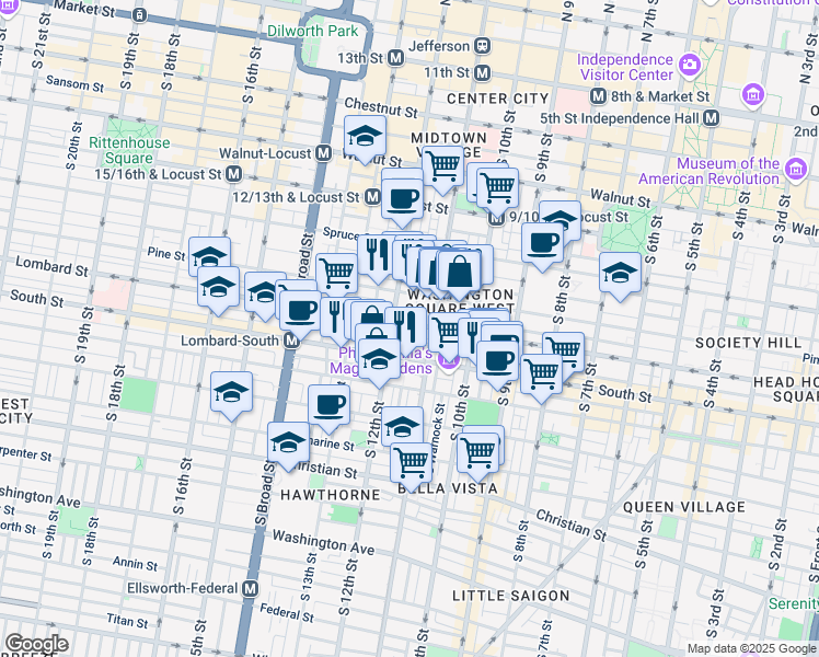 map of restaurants, bars, coffee shops, grocery stores, and more near 1106 Rodman Street in Philadelphia