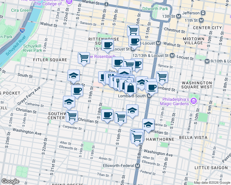 map of restaurants, bars, coffee shops, grocery stores, and more near in Philadelphia