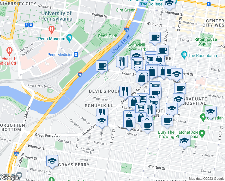 map of restaurants, bars, coffee shops, grocery stores, and more near 700 Commodore Court in Philadelphia