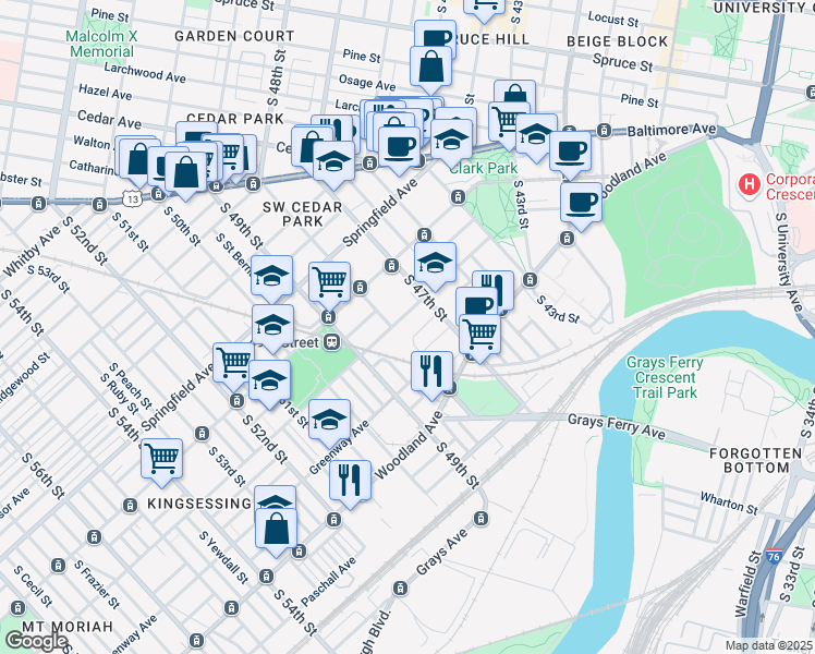 map of restaurants, bars, coffee shops, grocery stores, and more near 4718 Reinhard Street in Philadelphia