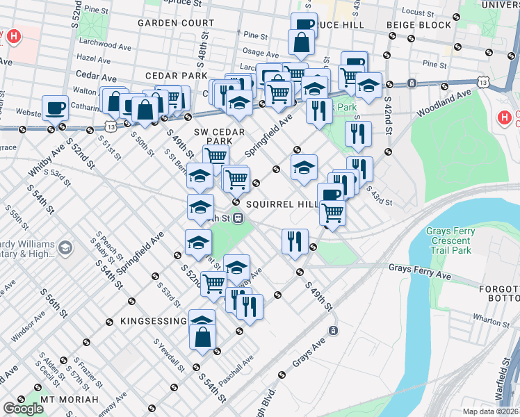 map of restaurants, bars, coffee shops, grocery stores, and more near 4816 Kingsessing Avenue in Philadelphia