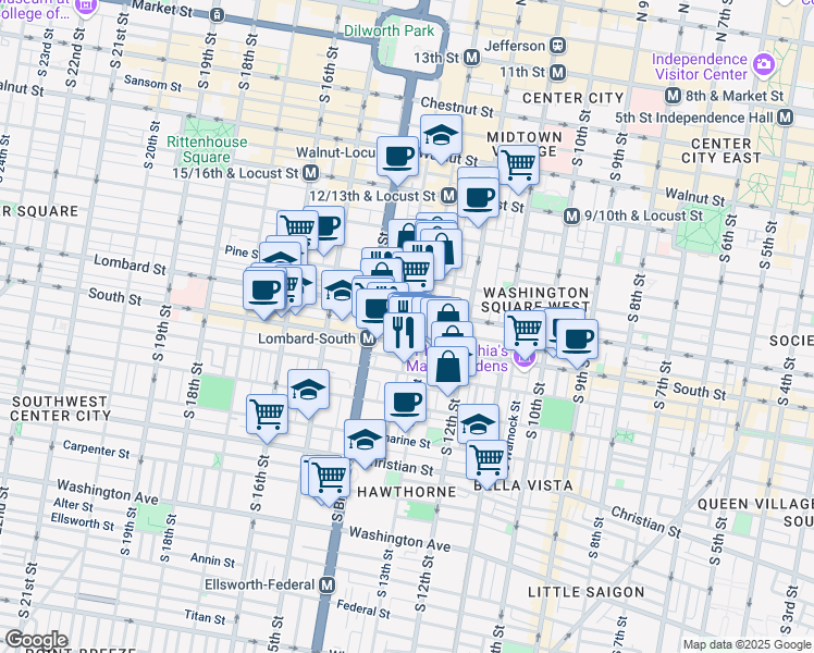 map of restaurants, bars, coffee shops, grocery stores, and more near in Philadelphia