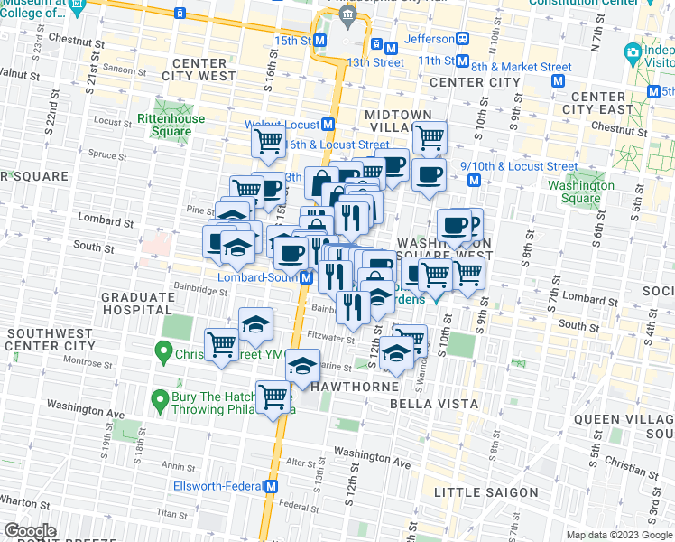 map of restaurants, bars, coffee shops, grocery stores, and more near 1321 Rodman Street in Philadelphia