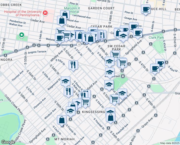 map of restaurants, bars, coffee shops, grocery stores, and more near 1000 South Paxon Street in Philadelphia
