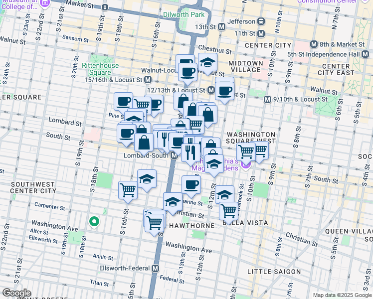 map of restaurants, bars, coffee shops, grocery stores, and more near 1329 Rodman Street in Philadelphia