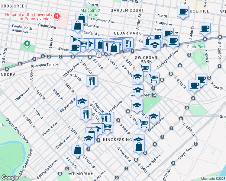 map of restaurants, bars, coffee shops, grocery stores, and more near 1000 South Paxon Street in Philadelphia