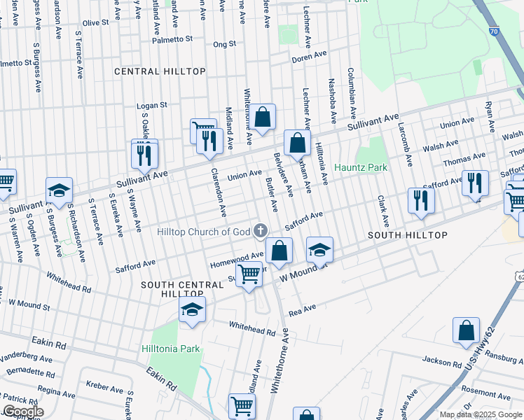 map of restaurants, bars, coffee shops, grocery stores, and more near 600 Whitethorne Avenue in Columbus