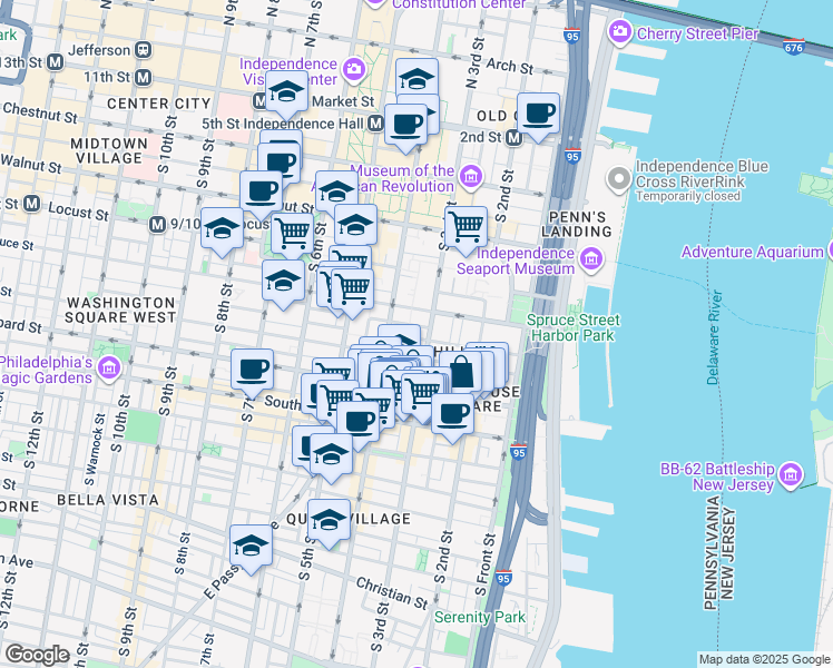 map of restaurants, bars, coffee shops, grocery stores, and more near in Philadelphia